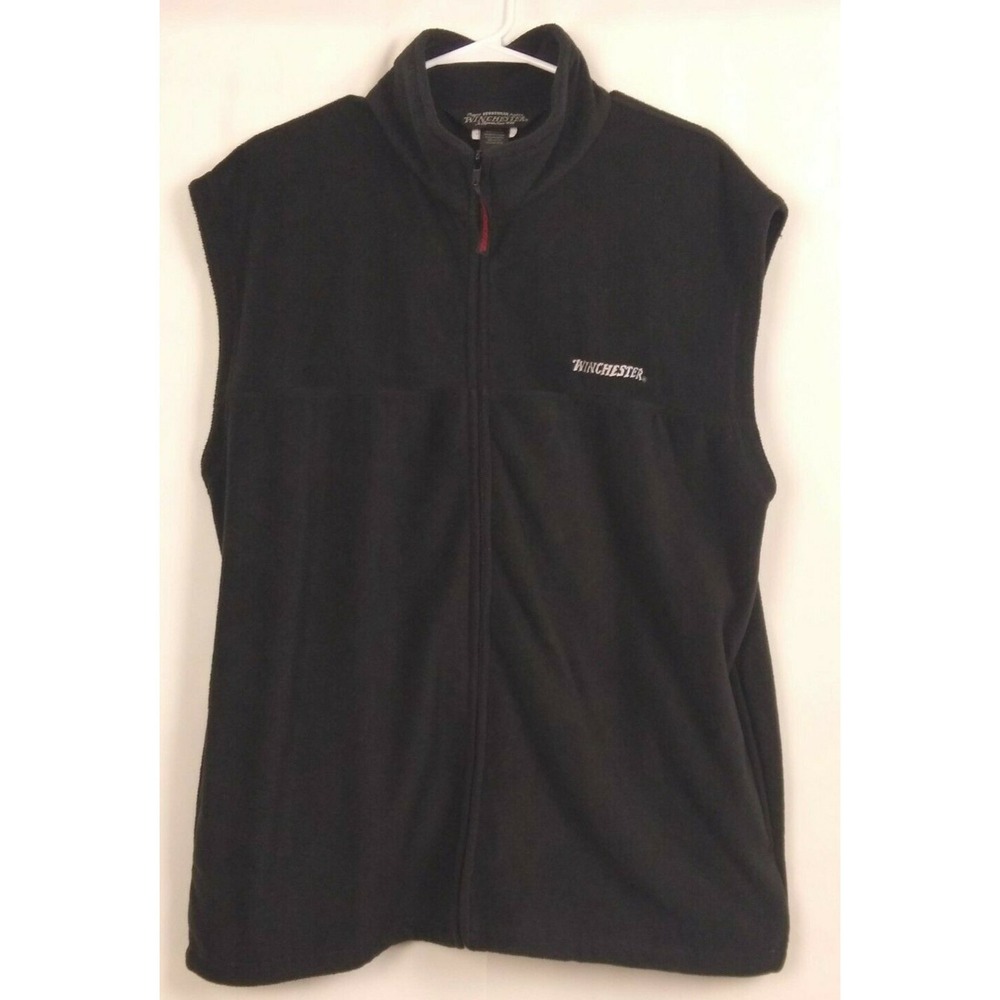 Men's Fleece Vest Winchester Pockets Black Lightweight Sz Large